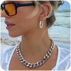 Unisex 18K 16mm Silver Cuban Link Chain Necklace - Punk Hip Hop Christmas Gift